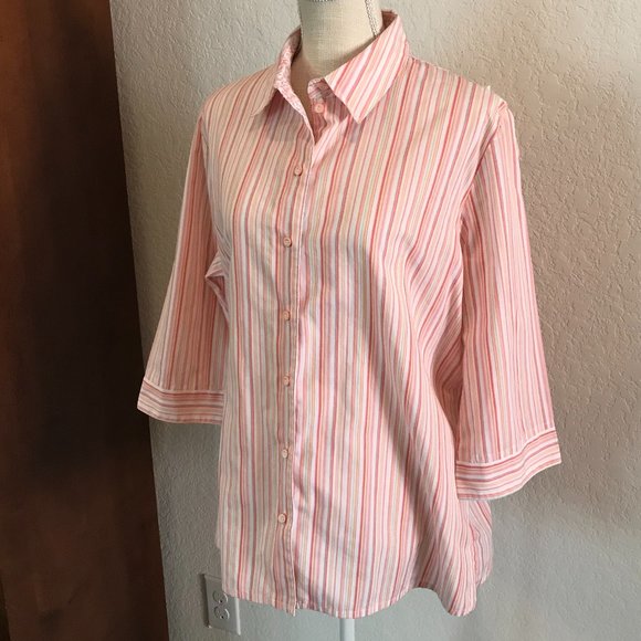 ALLISON DALEY Pink & Peach Striped Shirt - 16 - Picture 2 of 9